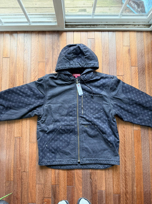 Supreme Flag Quilted Hooded Work Jacket Black Large - Black - Size L - Front View