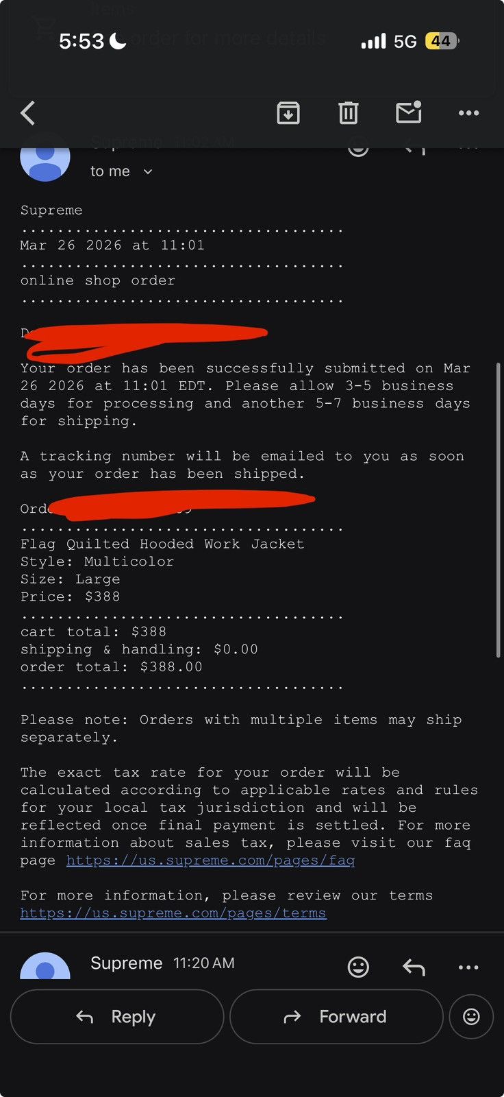 Supreme Flag Quilted Hooded Work Jacket Large - Size L - View 8