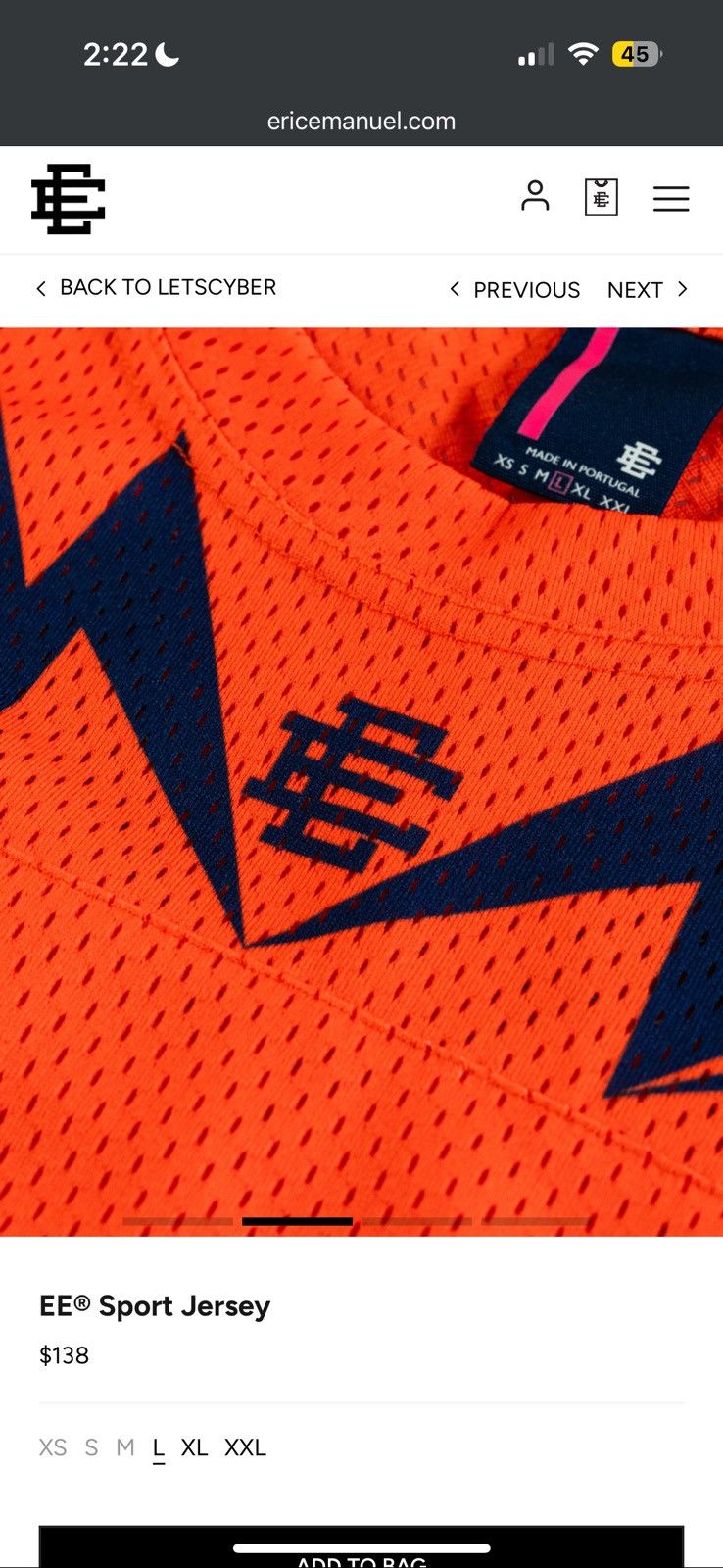 Eric Emanuel Sport Jersey - Orange - Size XL - View 8