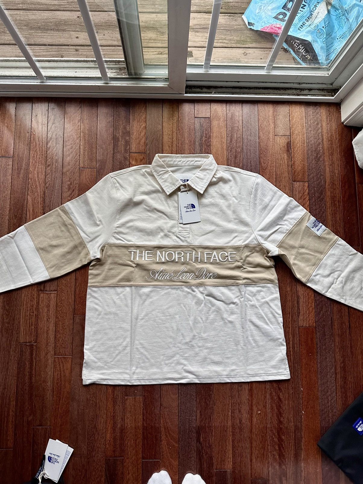Aime Leon Dore North Face Face Script Logo Rugby - White - Size XL - Front View