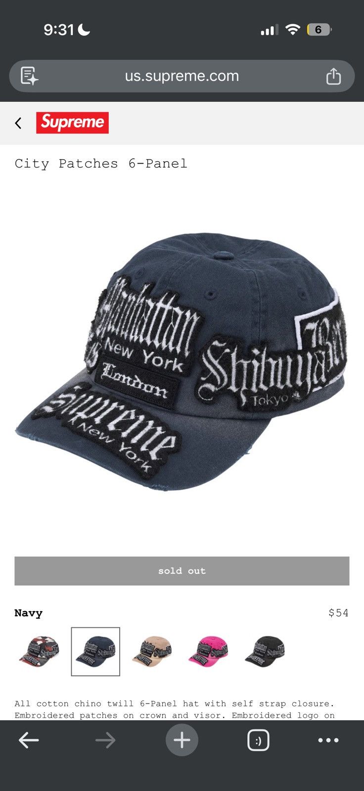 Supreme City Patches 6 Panel Navy - Navy - Size OS - View 9