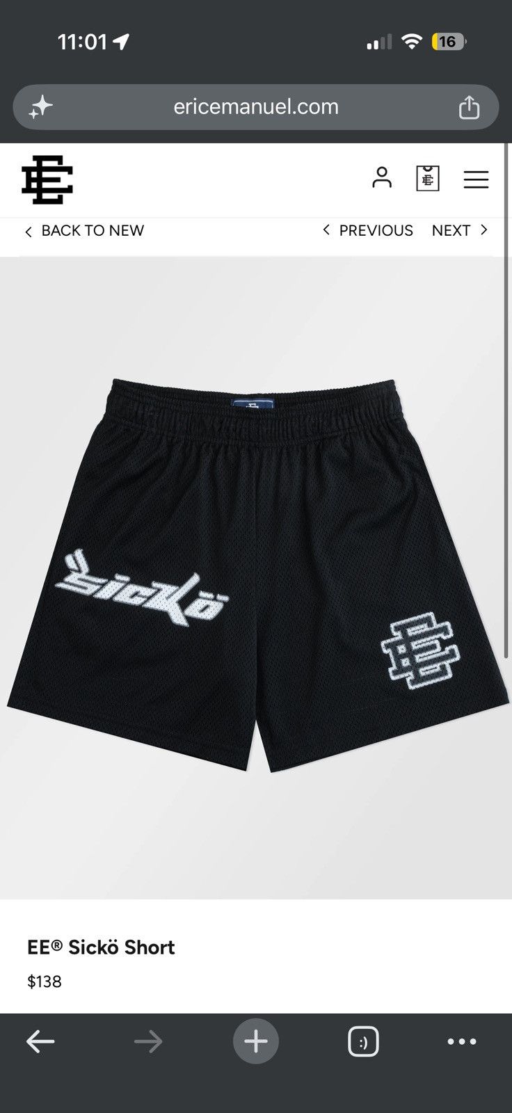 Eric Emanuel Ian Connor Sicko Shorts Large Black - Black - Size 34 (Large) - Front View