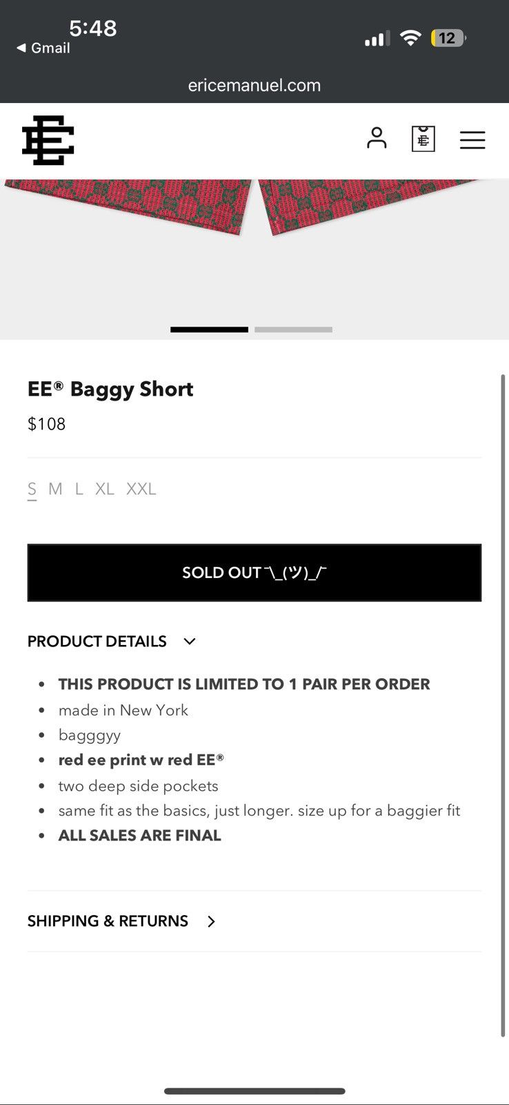 Eric Emanuel Baggy Shorts Large Red Ee Print - Red - Size 34 - View 5