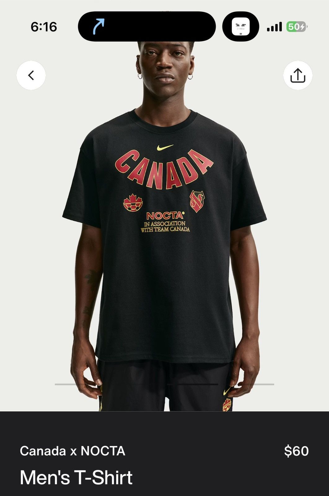 NOCTA x Nike Nocta Nike Canada X2 World Cup Tee - Black - Size XL - Tag/Label