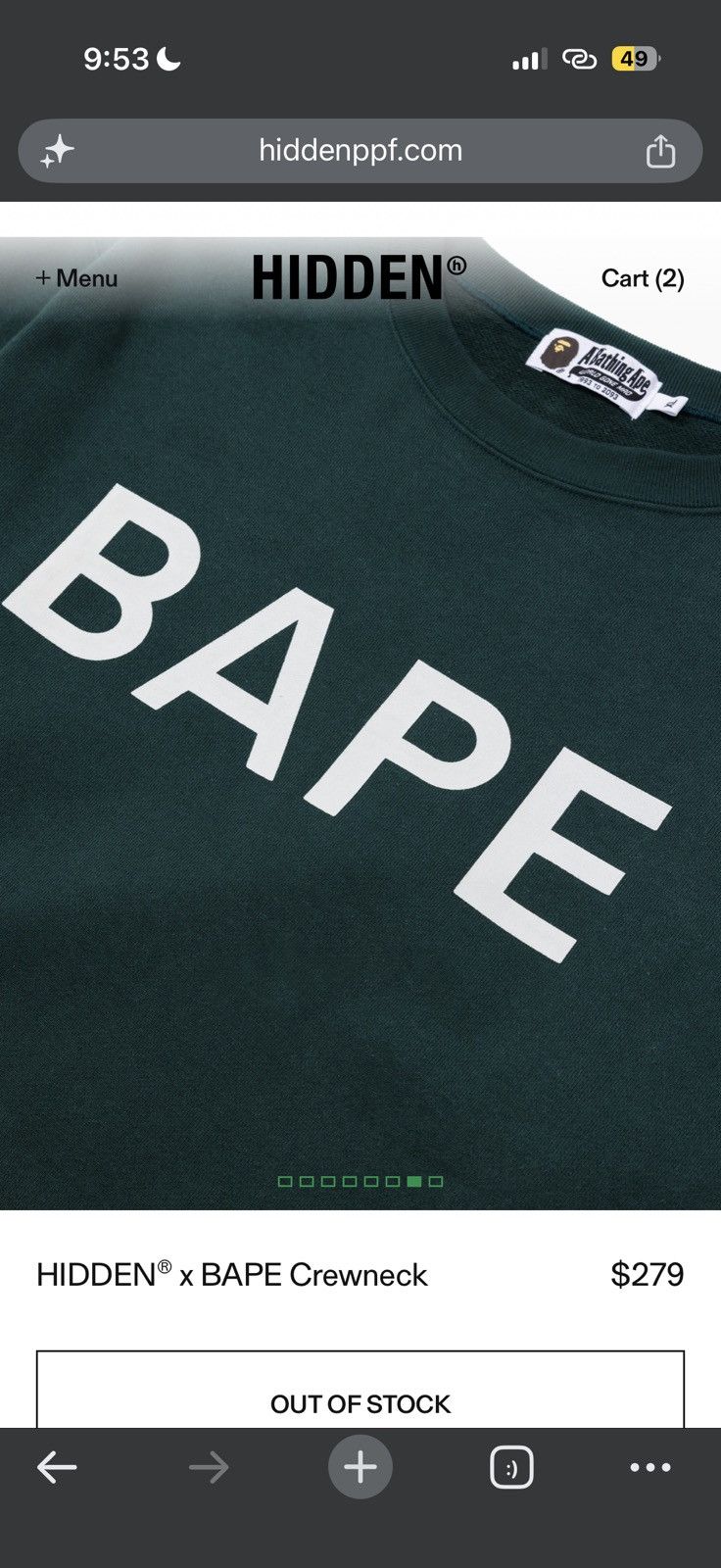 Bape X Hidden Bathing Ape Crewneck Green - Green - Size XL - View 6