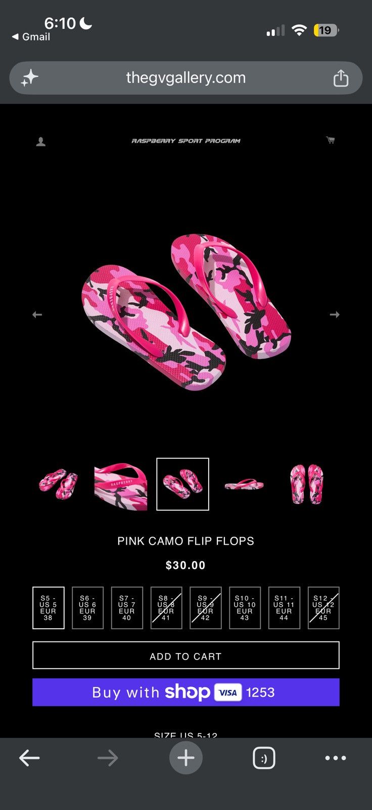 The GV Gallery Raspberry Hills Pink Camo Flip Flops Size 11 - Pink - Size 11 - View 6