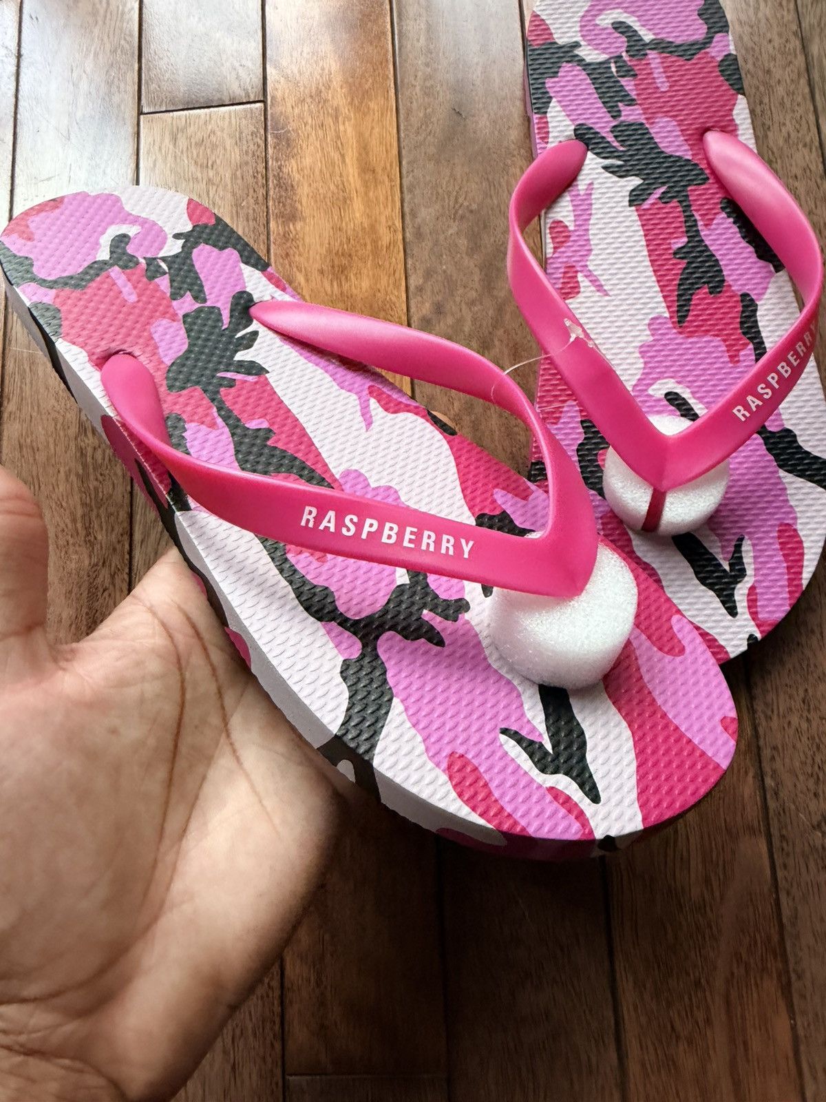 The GV Gallery Raspberry Hills Pink Camo Flip Flops Size 10 - Pink - Size 10 - Front View